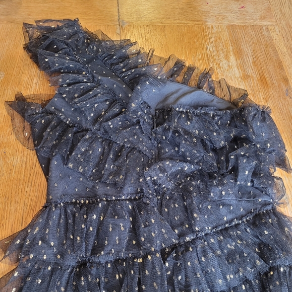 Bcbgmaxazria Dress Ruffles Layered Black Gold One Shoulder Party Prom Nightout - Picture 8 of 16